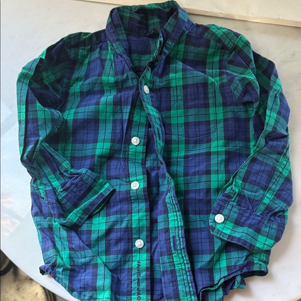 Janie and Jack Green and Blue Plaid Button-Up Shirt